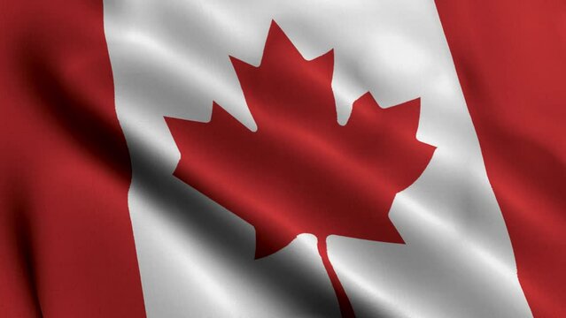Canada Flag. Waving  Fabric Satin Texture of the Flag Canada 3D illustration. Real Texture Flag of the Canada