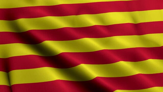 Catalonia Flag. Waving  Fabric Satin Texture of the Flag Catalonia 3D illustration. Real Texture Flag of the Catalonia
