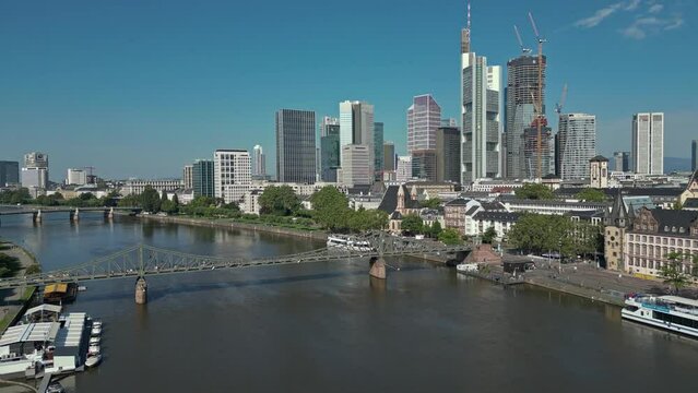 River Main and the Eiserner Steg bridge above. Frankfurt infrastructure