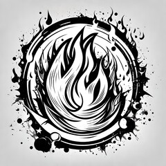 A vector style illustration of a grunge flames logo in black and white