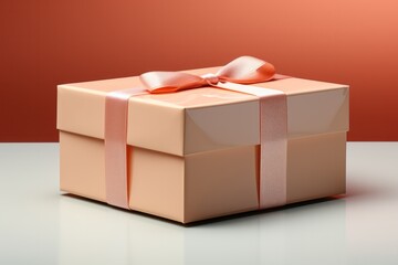 Original name(s): Minimalist pastel beige cardboard box with a pastel coral seal, emphasizing simplicity and functionality in packaging, Generative AI