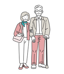 旅行をするシニア夫婦のベクターイラスト素材／夫婦／旅行