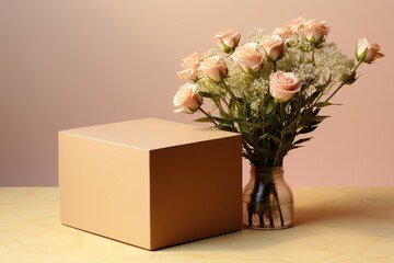 Pastel brown cardboard box, symbolizing simplicity and eco-friendliness, Generative AI