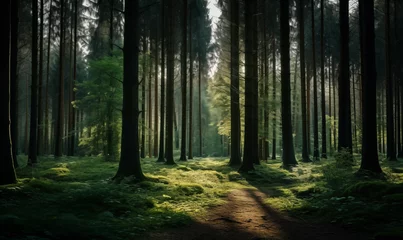 Foto op Aluminium a detailed photo showing photo beautiful shot of a forest with tall green trees © Natali