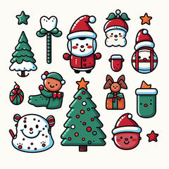 Christmas day set Illustration cute and kiyowo  , christmas elements collection Vector and Illustration