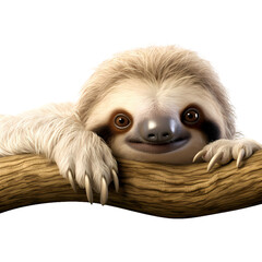 Fototapeta premium Sloth lying in tree on transparent background