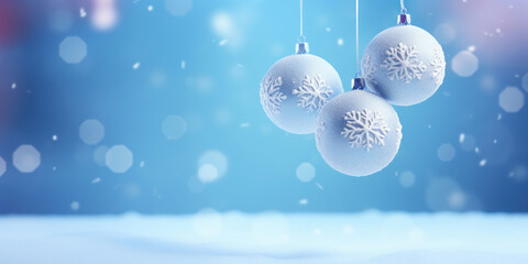 Fototapeta na wymiar Blue Christmas balls on blurred blue background
