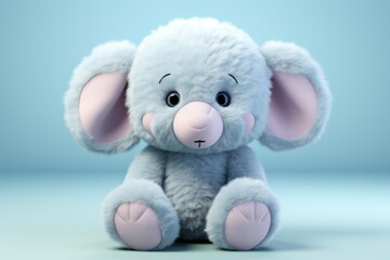 Pastel blue plush elephant, a gentle and cuddly friend for toddlers, Generative AI