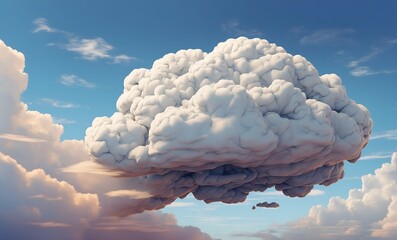 a brain-shaped cloud floating amidst other clouds in the sky, creating a dreamlike atmosphere