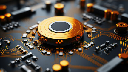 Obraz premium Closeup background of motherboard. Circuit cpu microchip digital. Ai generative illustration