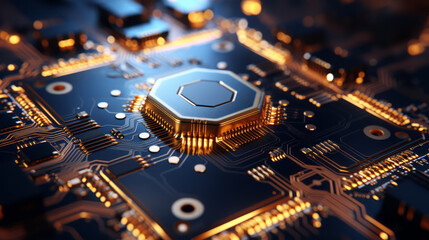 Closeup hardware background of motherboard. Circuit cpu microchip digital. Ai generative illustration - obrazy, fototapety, plakaty