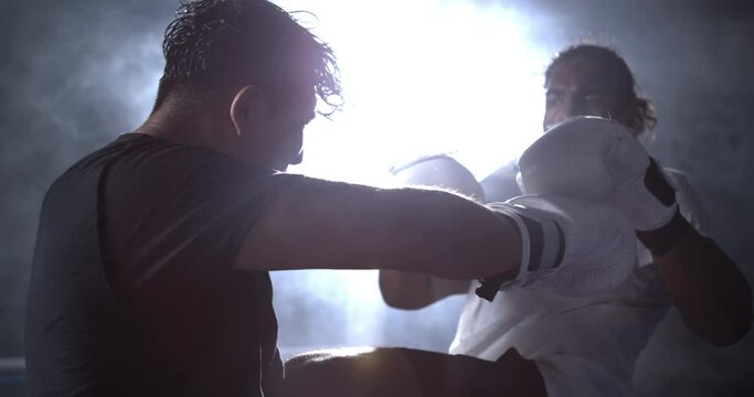 High-Speed Capture at 800 fps: Boxer's Defensive Stance Against Rival in Slow-Motion Ring Clash