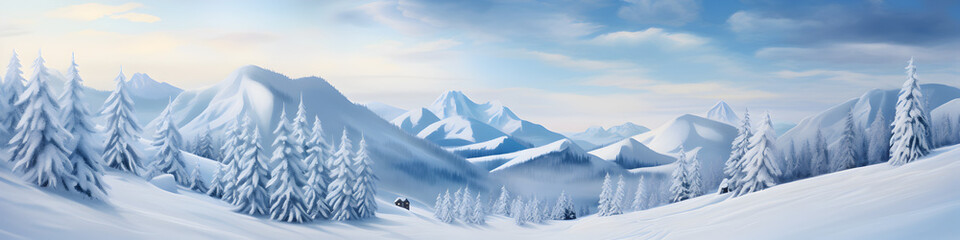 Winter landscape in the mountain - obrazy, fototapety, plakaty