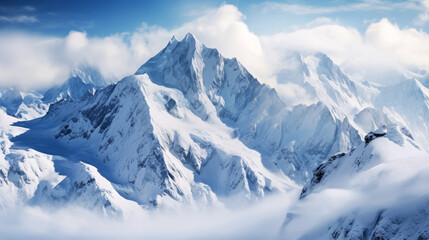 雪山の背景、雪が積もった高い山の風景 - obrazy, fototapety, plakaty