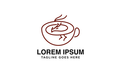 original unique dragon coffee outline logo design