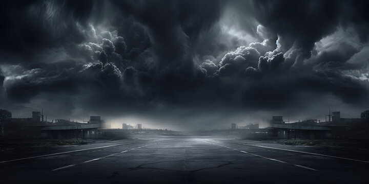 Bad weather and gray sky during a storm and hurricane storm black gloomy sky, grunge texture, dark blue gray clouds background, horror scary theme poster backdrop. AI Generative