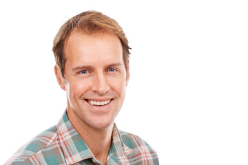 Man, face and smile, confident with casual fashion and happy person isolated on transparent png...