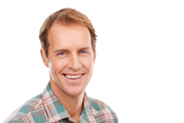 Man, face and smile, confident with casual fashion and happy person isolated on transparent png background. Male model in headshot, happiness and positivity, portrait and trendy clothes with pride