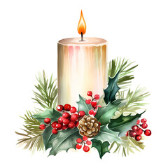 watercolor chrismast candle ,christmas decoraction, watercolor illustrations