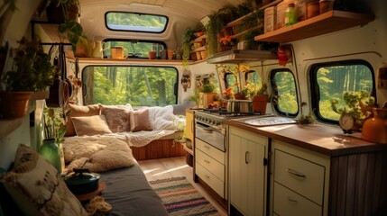 kitchen interior in the van cozy lifestyle