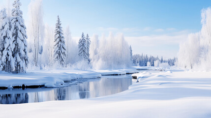 冬の風景、雪が積もる自然の景色