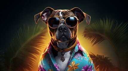 summer dog with hawaian shirt