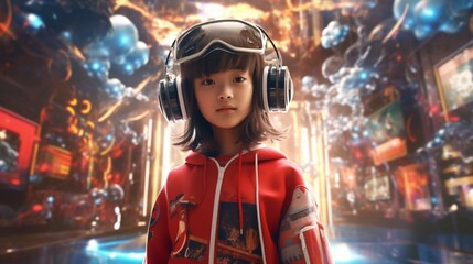 young asian girl in metaverse