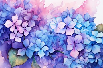 Watercolor hydrangea flower background. Watercolor illustration.