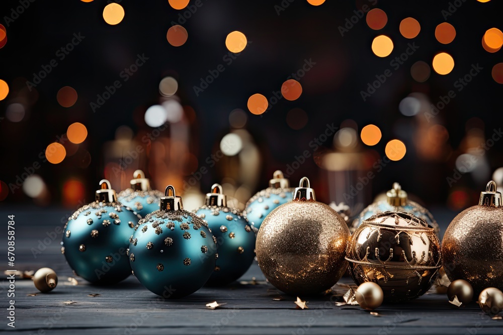Poster Christmas greeting background design with Christmas ball and bokeh background for text space