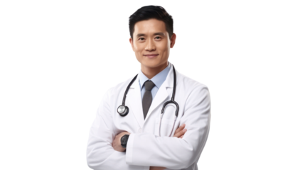 portrait Asian male doctor on the transparent background