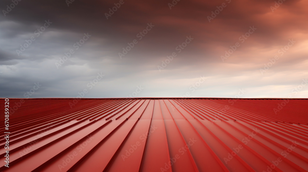 Wall mural a red metal sheet roof and sky