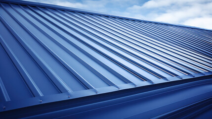 A blue metal sheet roof and sky - obrazy, fototapety, plakaty