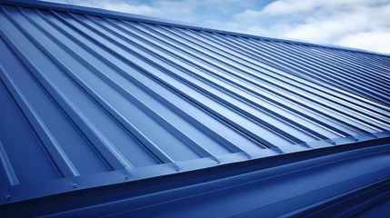 Fototapeten A blue metal sheet roof and sky © EmmaStock