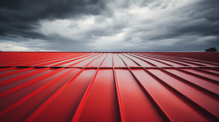 A red metal sheet roof and sky - obrazy, fototapety, plakaty
