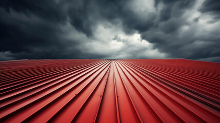 A red metal sheet roof and sky - obrazy, fototapety, plakaty