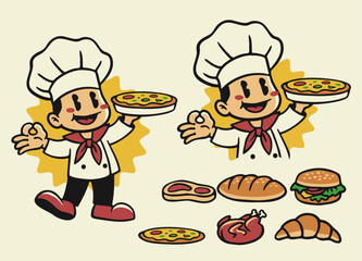 Set of Chef Mascot Logo Presenting the Food