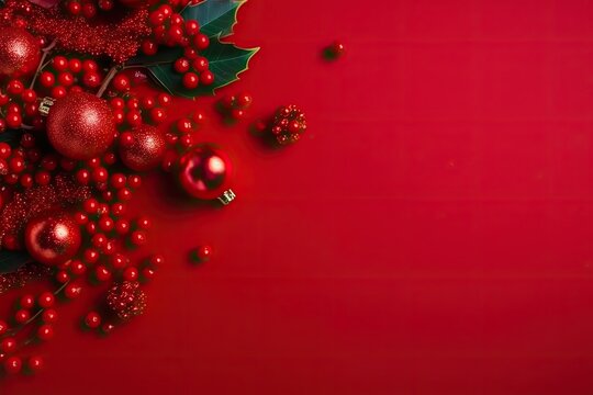 Christmas red background with Christmas ball decoration with blank space