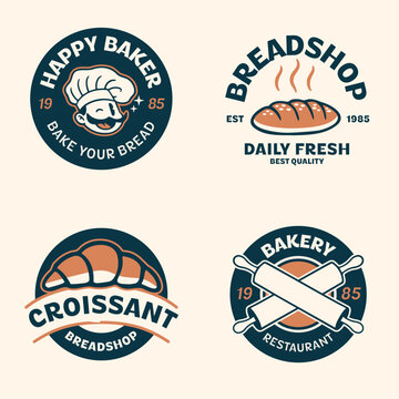 Set of Bakery Logo Badges and Labels in Vintage Retro Style