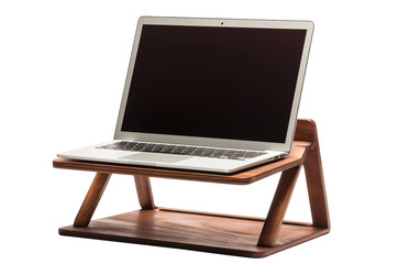 Stylish Wooden Laptop Stand Design Transparent PNG - obrazy, fototapety, plakaty