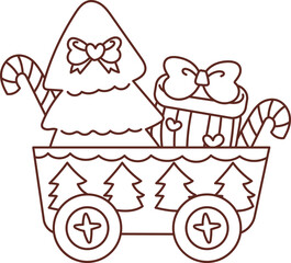 Collection of Christmas cartoons isolated on a white background. Little Santa with gifts and holiday decorations; cute card. Super cute cartoon character, illustration, hand drawn, vector