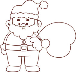 Collection of Christmas cartoons isolated on a white background. Little Santa with gifts and holiday decorations; cute card. Super cute cartoon character, illustration, hand drawn, vector