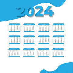 2024 Calendar template, Planner template design calendar for 2024 year, week starts on Sunday business calendar .
