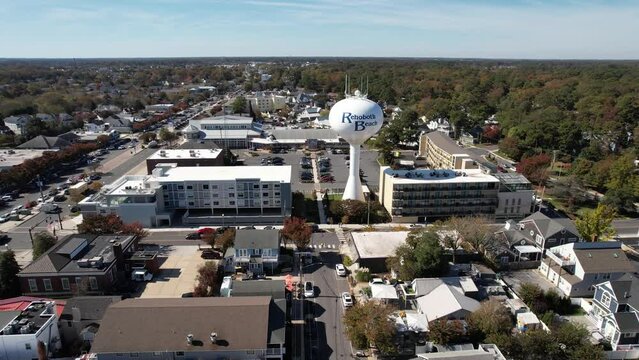 Rehoboth Beach Delaware water tower logo drone autumn sunny day 