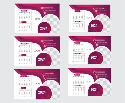 2024 Modern desk  calendar design template.