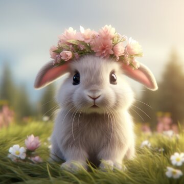 Easter bunny with a cute flower crown