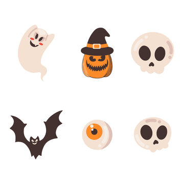 Collection of Cute Halloween Illustration. Isolated Vector Icon