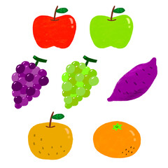 水彩手描き　秋の食べ物まとめ