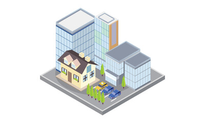 urban city isometric style.Concept with park, house, trees and other buildings.on white background.3D design.isometric vector design Illustration.