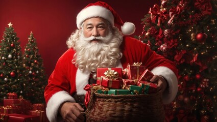 Fototapeta na wymiar Santa Claus With Christmas Gifs - Generative Ai
