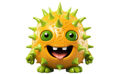 Healthy Kiwano Horned Melon Fruit 3D Character Isolated on Transparent Background PNG.